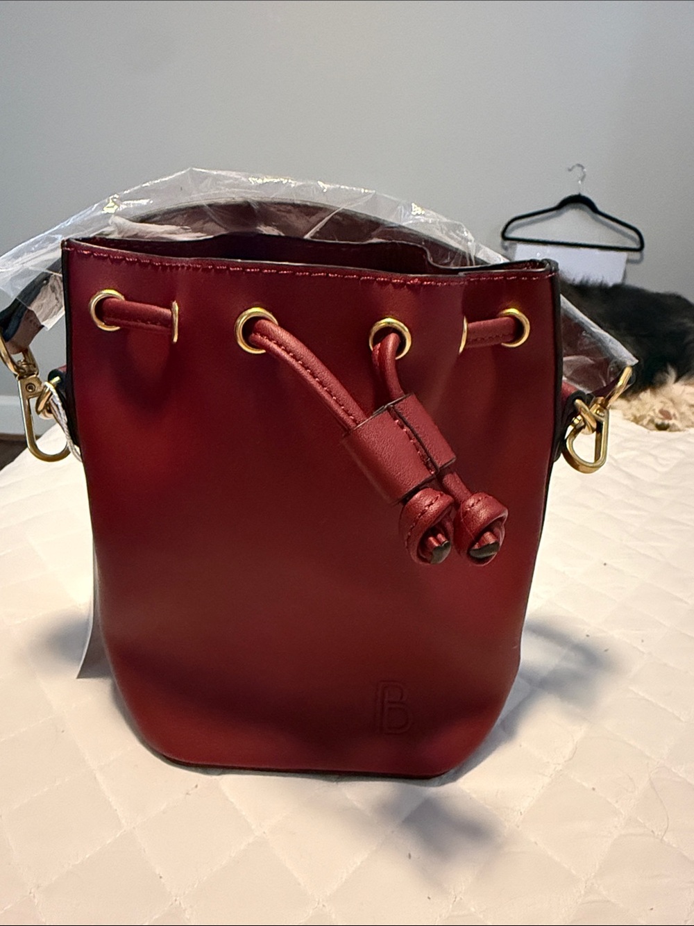 Structured Red Drawstring Bucket Shoulder Bag